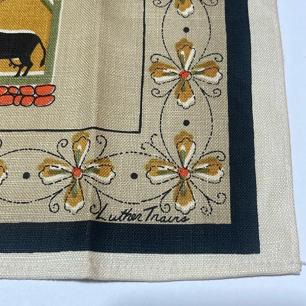 Luther Trains - Vintage Linen Tea Towel - farm, barn, cow - Size l6” X 29” - Picture 3 of 7
